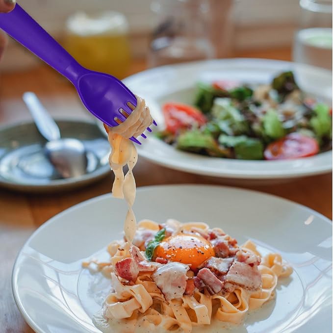 12 Pcs Kids Spoons and Forks Toddler Utensils Plastics Reusable Silverware Baby Cutlery Set Feeding Dinnerware Utensils BPA Free Microwave Dishwasher and Freezer Safe- Purple