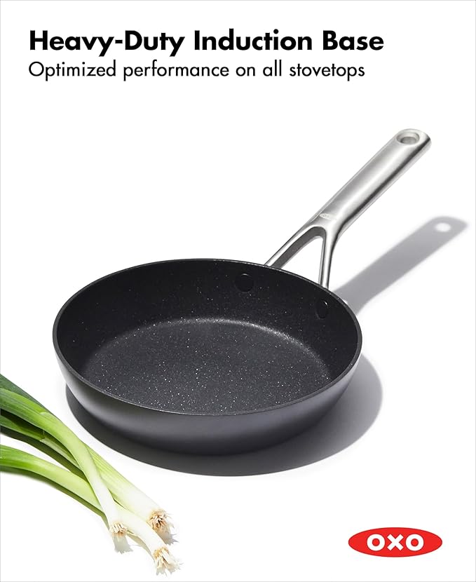 OXO Professional 8" Frying Pan Skillet, Hard Anodized Ceramic Nonstick Cookware PFAS-Free, Induction Suitable, Stainless Steel Handle, Diamond Reinforced Coating, Dishwasher Safe, Oven Safe, Black