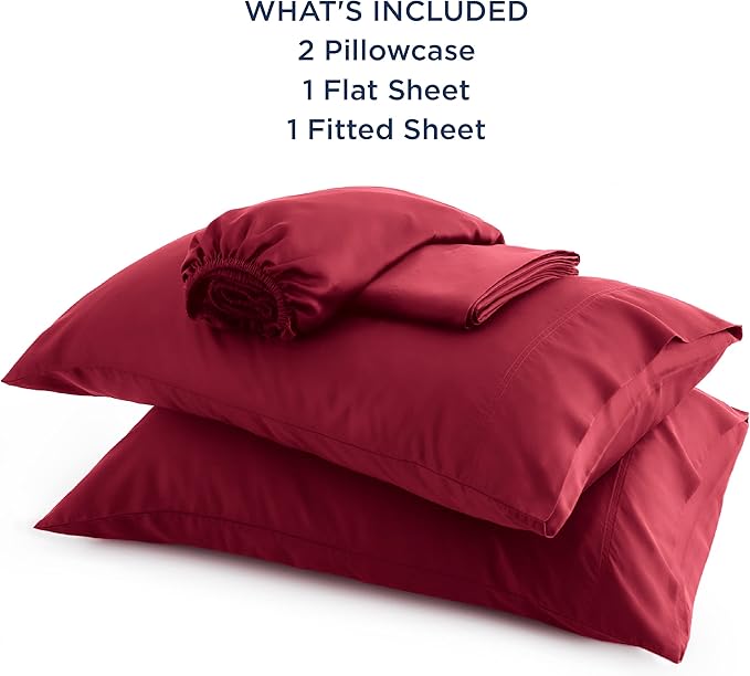 Bedsure King Size Sheets Set, Cooling Sheets for Hot Sleepers, Rayon Derived from Bamboo, Breathable & Soft, Deep Pocket Up to 16 Inches, Hotel Luxury Silky Bedding, Burgundy