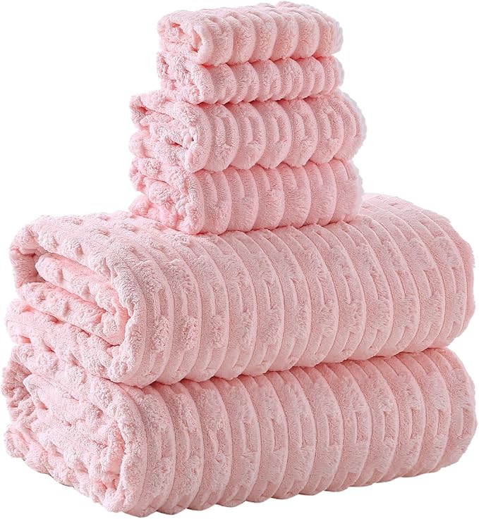 40x80 Inches Oversized Bath Sheets Extra Large Bath Towels Set of 6 for Adults Super Soft Quick Dry Lightweight Lint Free Absorbent Stripe Microfiber Shower Towels (Pink,6 Piece)
