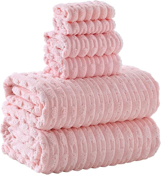 30X60 Inches Extra Large Bath Towels Sets of 6 for Bathroom Super Soft Quick Dry 2 Bath Towels 2 Hand Towels 2 Washcloth Towels Microfiber Shower (Pink, 6 Piece)