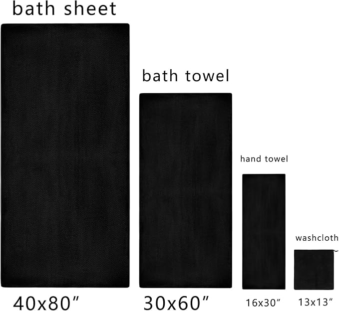 Oversized Bath Towels Extra Large 40x80 Inches Bath Sheets for Adults Super Soft Quick Dry Highly Absobent Microfiber Shower Towels (6 Piece,Black)