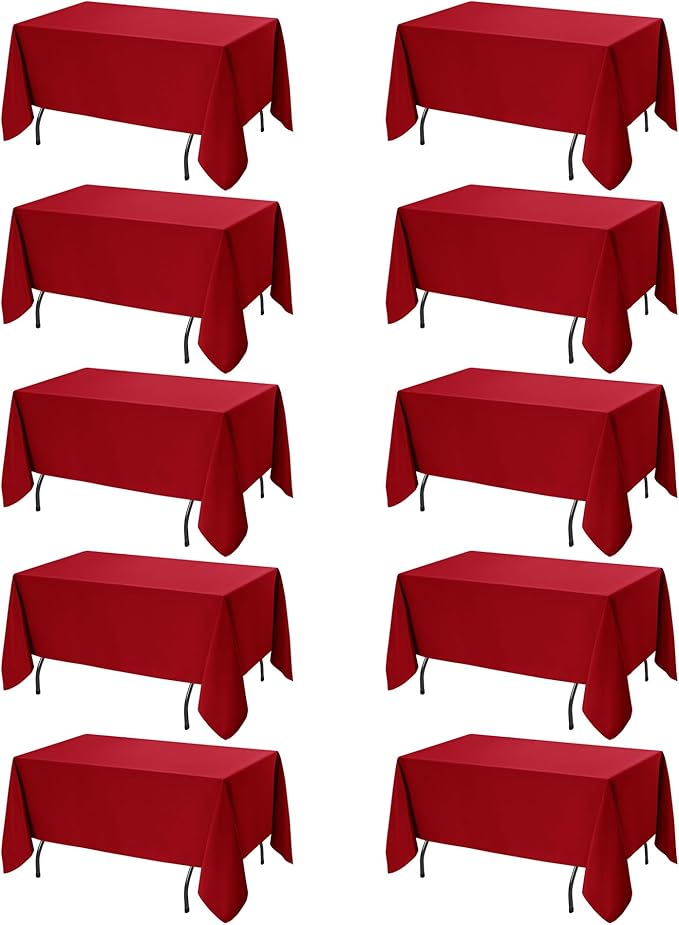 10-Pack Red Tablecloths for Rectangle Tables, 70 x 108 Inches, Stain-Resistant Polyester Fabric for 6 Foot Tables - Washable Table Covers for Weddings, Banquets, Birthday Parties, Events