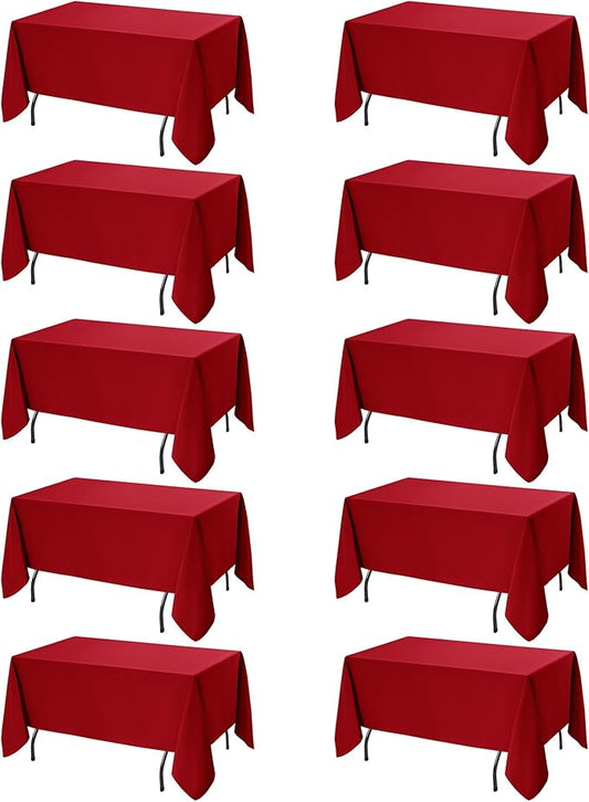 10-Pack Red Tablecloths for Rectangle Tables, 70 x 108 Inches, Stain-Resistant Polyester Fabric for 6 Foot Tables - Washable Table Covers for Weddings, Banquets, Birthday Parties, Events