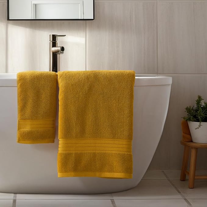 COZYART Gold Bath Towel Set 6pcs, Turkish Cotton Bathroom Towel Sets Soft Absorbent and Durable 650 GSM Luxury 6 Pcs with 2 Bath Towels, 2 Hand Towels, 2 Washcloth