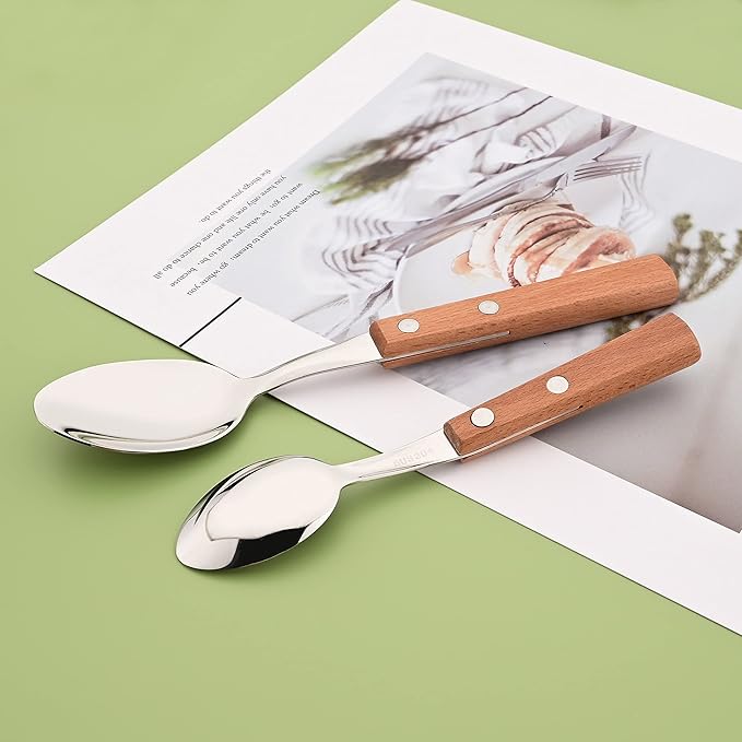 8-Piece Espresso Spoons, 304 Stainless Steel Flatware Set with Wooden Handle, Small Spoons for Dessert, Tea, Appetizer, Coffee, 6.3 inches