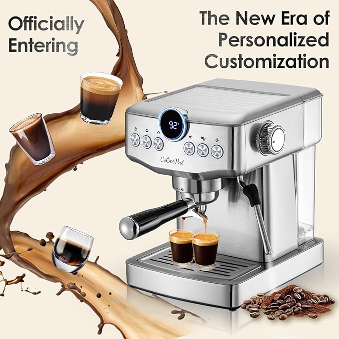 20-Bar Espresso Machine & Cafetera Espresso – Fully Customizable Brewing (Temperature, Time, Volume, Steam) – Steam Wand & Milk Frother, Stainless Steel – Latte Machine & Cappuccino Machine