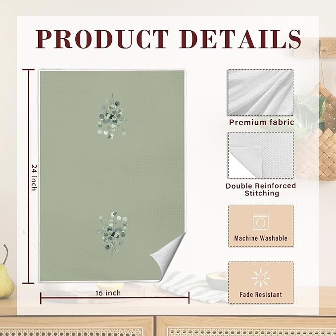 Sage Green Eucalyptus Bathroom Hand Towels, Farmhouse Botanical Decorative Hand Towels for Washroom Restroom, Eucalyptus Bathroom Decor, 16x24 Inch Set of 2
