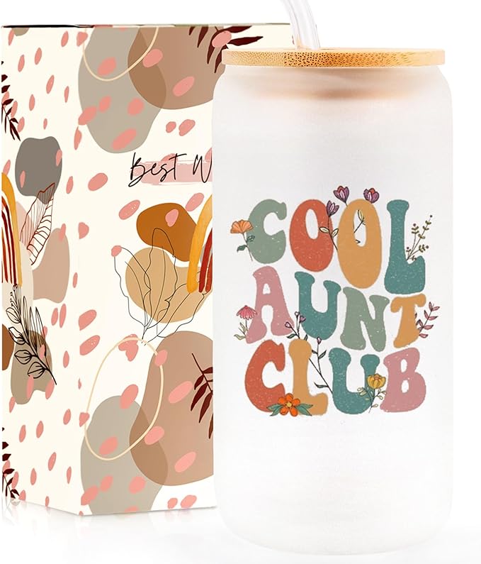 Aunt Gifts for New Auntie,16 Cool Aunt Club Oz Iced Coffee Cup from Nieces Best Auntie Gifts Ideas for Birthday, Aunty Drinking Jar
