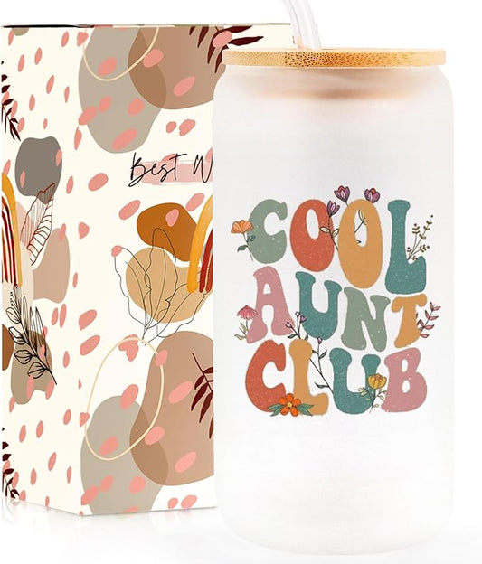 Aunt Gifts for New Auntie,16 Cool Aunt Club Oz Iced Coffee Cup from Nieces Best Auntie Gifts Ideas for Birthday, Aunty Drinking Jar