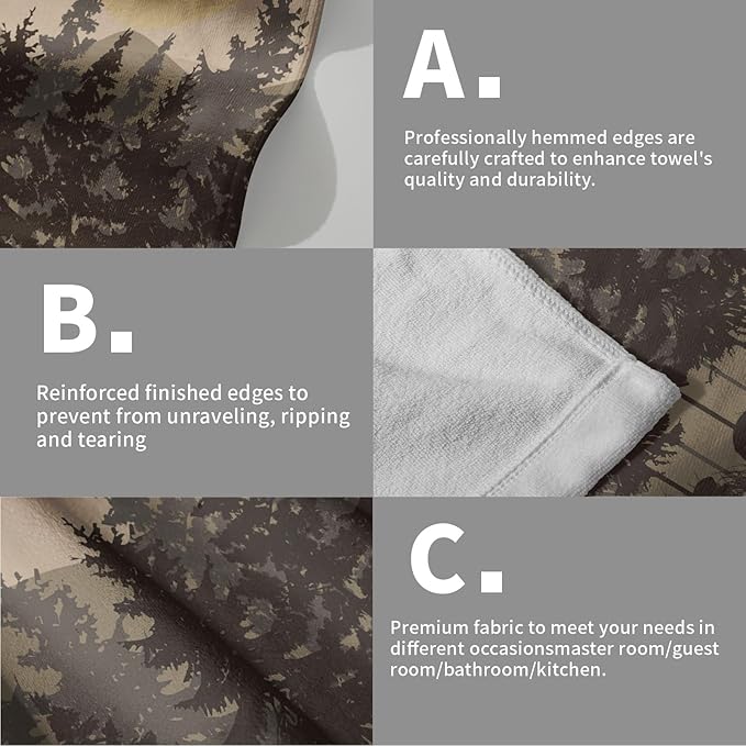 Imiss Black Bear Deer Hand Towels Set of 2-14.4 x 28.3 Inch Forest Nature Woodland Mountain Decor Soft Absorbent Fingertip Guest Towel for Home Bathroom Hotel Gym Spa