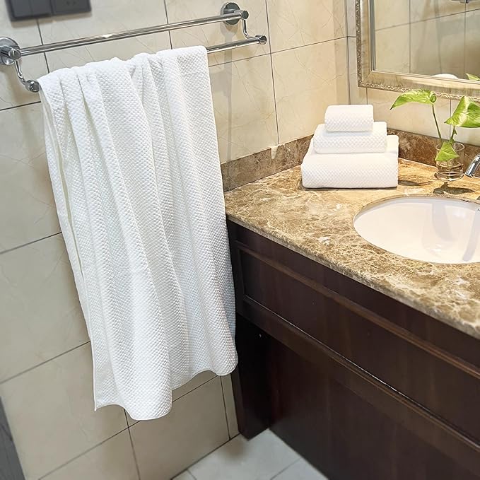 YTYC 29x59 Inch Extra Large Bath Towels Set Quick Dry Super Soft Microfiber Towels for Bathroom 80% Polyester (White,6 Piece)