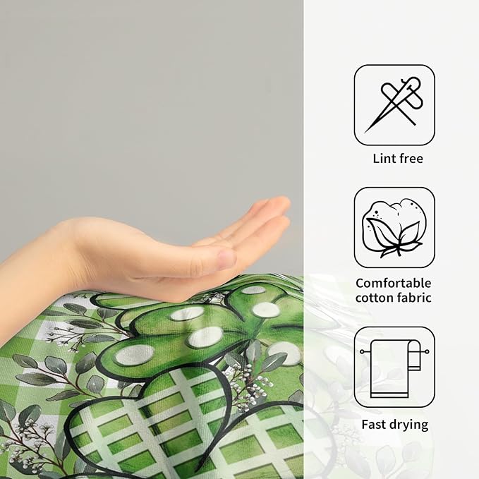 Imiss St. Patrick's Day Kitchen Towels Set of 2 Shamrock Eucalyptus Dish Tea Towels Green Buffalo Plaid Seasonal Spring Washcloth 14.4 x 28.3 Inch for Holiday Bathroom, Spa, Hotel