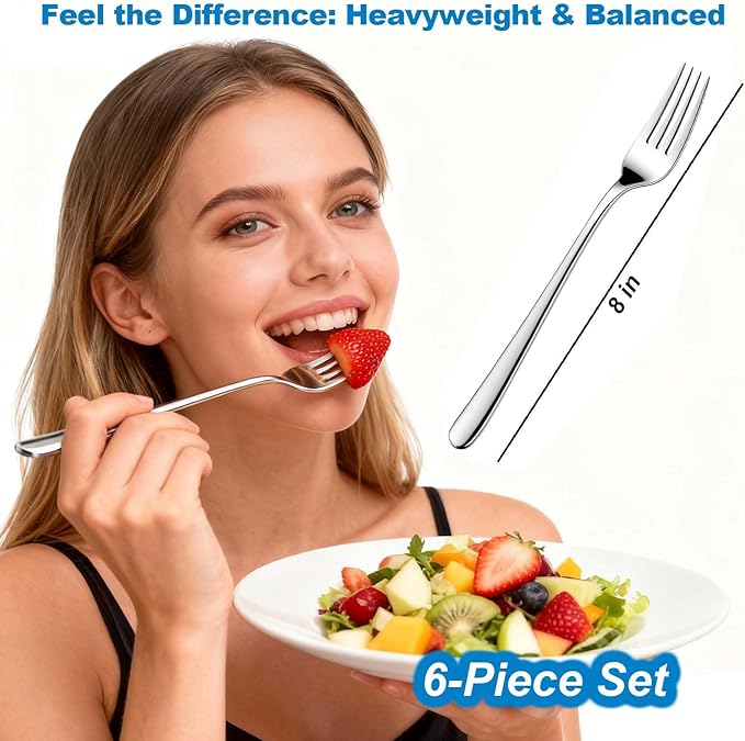 Dinner Forks, Premium 18/10 Stainless Steel Silverware Forks, 6-Piece Set - Classic & Modern Design Flatware Forks, Dishwasher Safe for Home & Restaurant Use