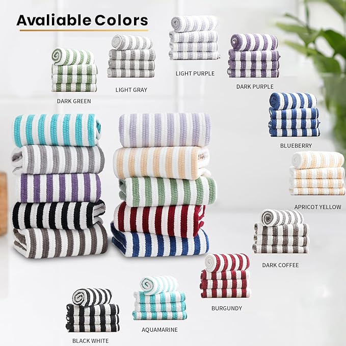 18-Piece Microfiber Bath Towels Set - 6 Bath Sheet, 6 Hand Towels, 6 Washcloths, Soft, Highly Absorbent Bathroom Towel, Quick Dry & Less Lint Shower towel for Bathroom, Hotel, Spa, Dorm-Light Green