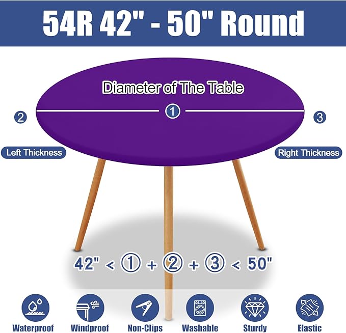 Round Spandex Tablecloth, Elastic Fitted Waterproof Tablecloths for 42"-50" Tables, Stretch Washable Picnic Table Cover for Camping, Dining, Indoor and Outdoor, Purple