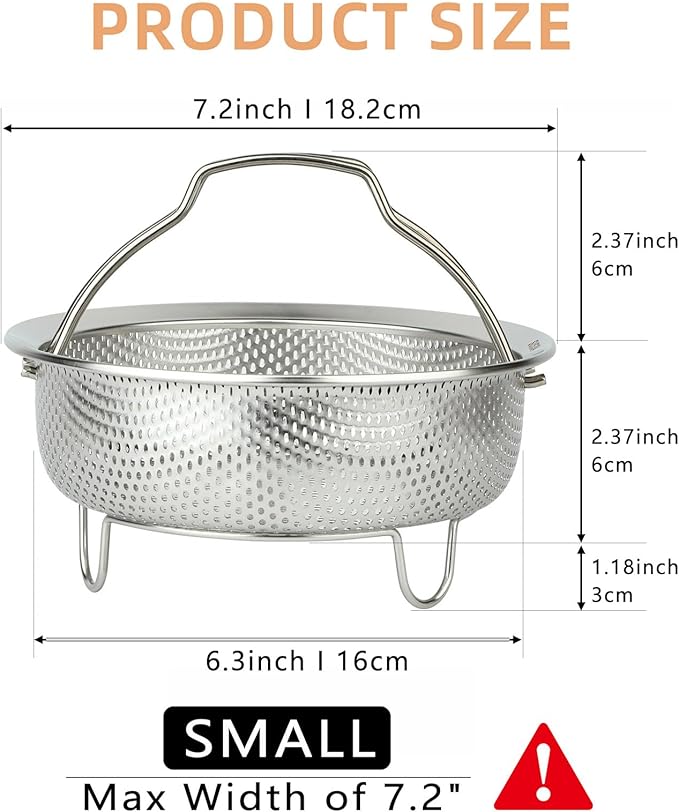 Vegetable Steamer Basket - Stainless Steel Pot Insert for Dumpling, Food Steamers & Cooking | Universal Fit for Most Pots (3 Qt)