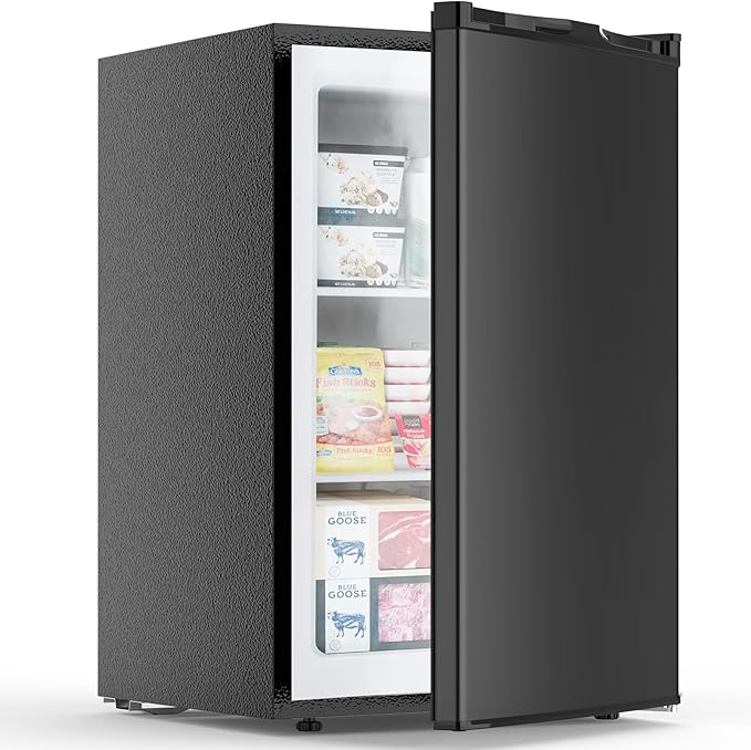 COWSAR 3.0 Cu.Ft Upright Freezer, Compact Freezer, Standing Deep Freezer with Adjustable Thermostat, Removable Shelves & Reversible Door, Fast Cooling for Office,Dorm,Commercial, Black