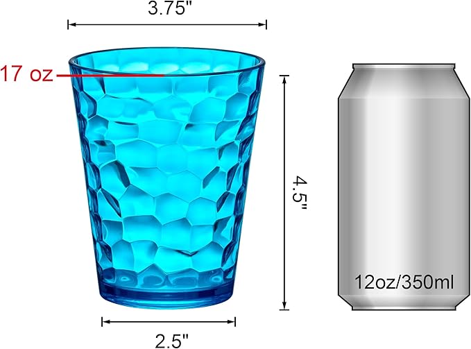 Amazing Abby - Iceberg 16-Ounce Plastic Tumblers (Set of 8), Drinking Glasses, Mixed-Color Reusable Cups, Stackable, BPA-Free, Shatter-Proof, Dishwasher-Safe