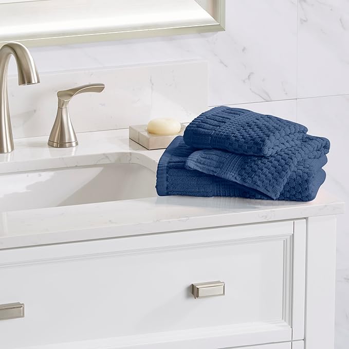 NY Loft 100% Cotton Hand Towels| 6 Pack Hand Towel Set | Absorbent & Quick-Dry Hand Towels 16" x 28" |Textured and Durable Cotton | Trinity Collection (6 Pack Hand Towel, Navy Blue)