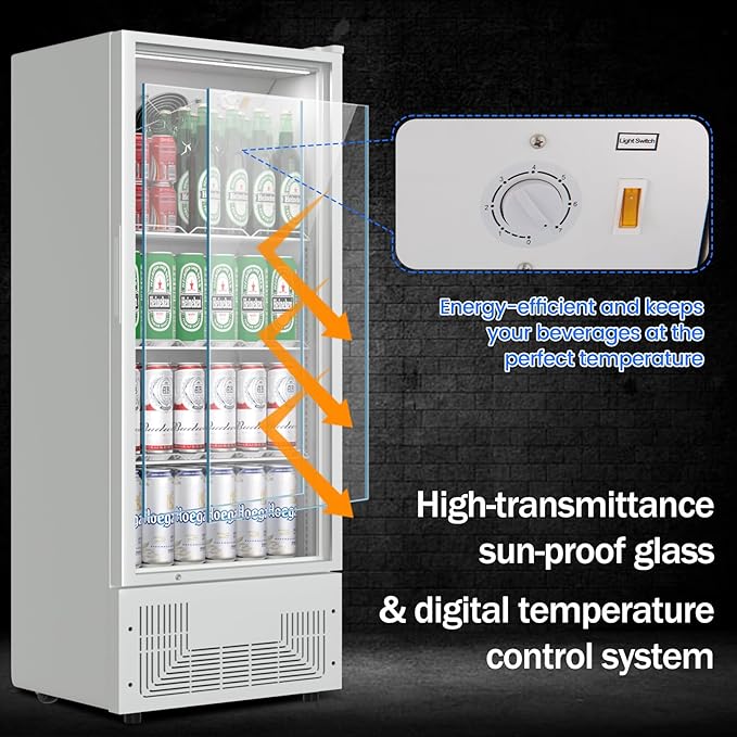 6.5 Cu.Ft Commercial Beverage Refrigerator Glass Door Upright Drink Cooler Display Fridge with Adjustable Shelves and LED Light for Restaurant Bar Store Office White