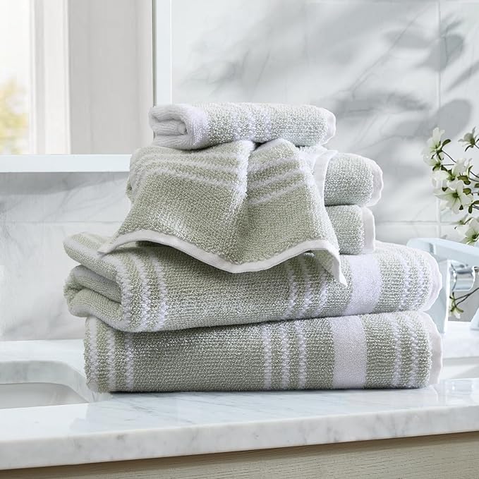 Nautica - Bath Towels, Soft & Absorbent Cotton Towels with Yarn Dye Terry Loops, Medium Weight Bathroom Towels (Windward Green, 6 Piece)
