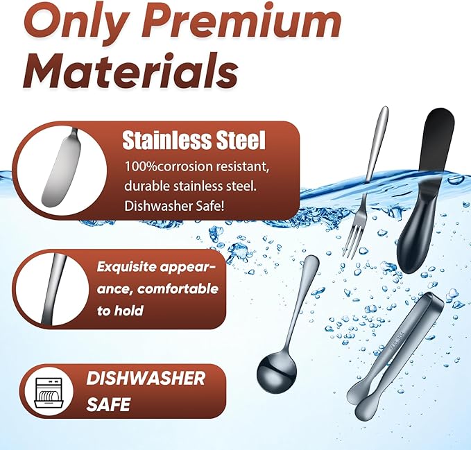 14 Pieces Charcuterie Board Accessories Cheese Spreader Knives Set Stainless Steel Charcuterie Utensils Spreader Knives Mini Serving Tongs Spoons and Forks for Cheese and Pastry Making (Black)