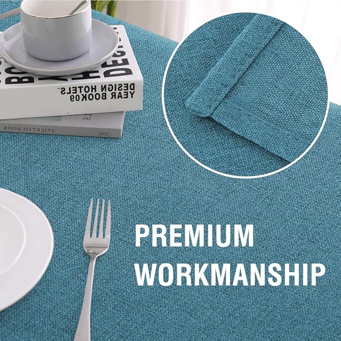 H.VERSAILTEX Linen Textured Tablecloth Round 60 inch Waterproof Decorative Table Cloth Spill-Proof Linen Look Cover for Party Table Extra Soft and Thick Fabric Wrinkle Free, Heather Storm Blue