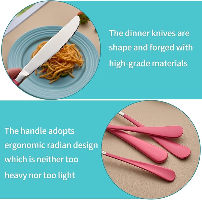 20-Piece Pink Silverware Set for 4, 18/0 Stainless Steel Flatware Cutlery Utensils Set, Include Dinner Knives,Dinner Forks,Dinner Spoons,Salad Forks,Teaspoons,Dishwasher Safe