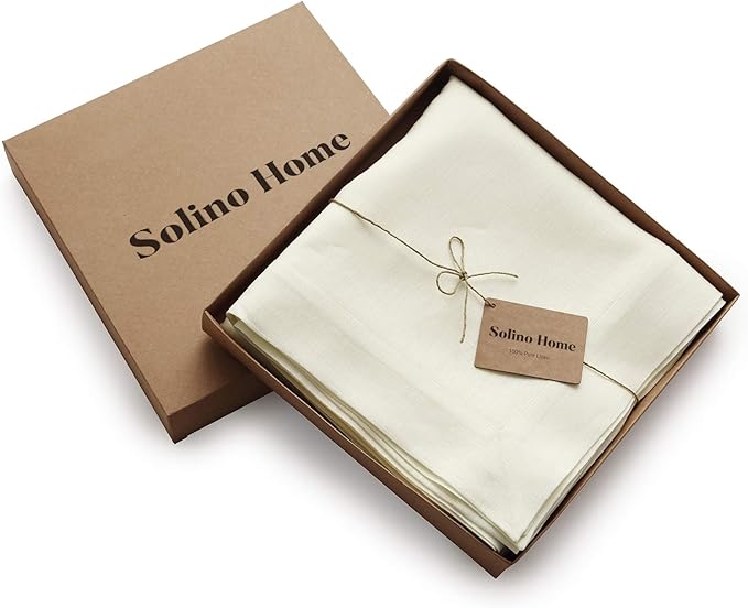 Solino Home Ivory Linen Tablecloth 60 x 132 Inch - 100% Pure Linen Table Cloth for Rectangle Tables - Fete, Machine Washable Tablecloth for Holiday, New Year