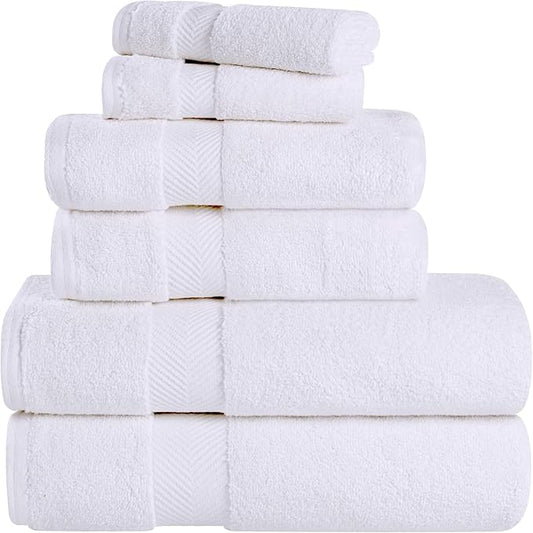 Superior Zero Twist 100% Cotton Bathroom Towels, Super Soft, Fluffy, and Absorbent, Premium Quality 6 Piece Towel Set with 2 Washcloths, 2 Hand Towels, and 2 Bath Towels, White
