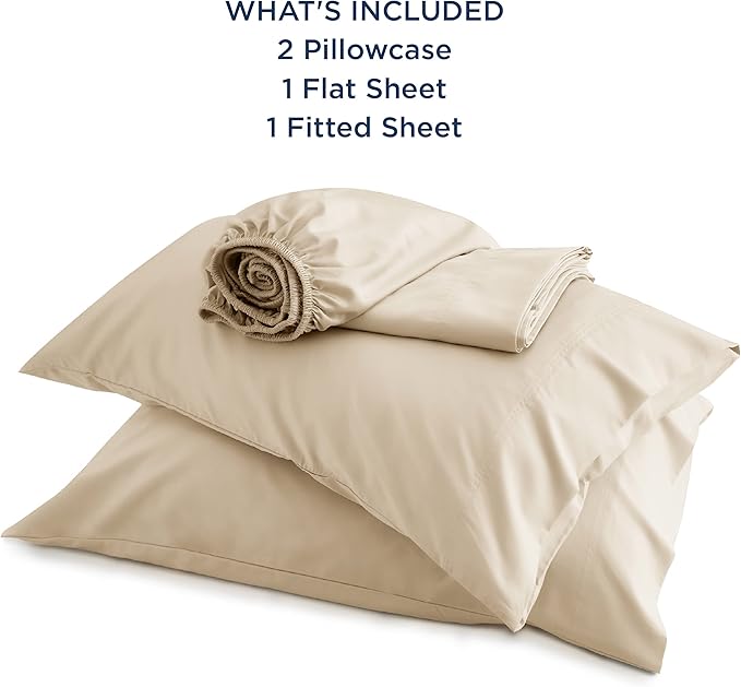 Bedsure Full Size Bed Sheets, Cooling Sheets, Rayon Derived from Bamboo, Breathable & Soft, Deep Pocket Up to 16 Inches, Hotel Luxury Silky Bedding for Hot Sleepers, Beige