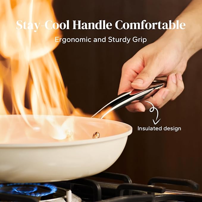 Redchef Nonstick Frying Pan Skillet, Ceramic Non-Stick Saute Pans, 9.5 inch Cooking Fry Pan with Stay Cool Handle, All Stovetops (Gas, Electric & Induction), Dishwasher/Oven Safe, PFAS-Free, Non Toxic