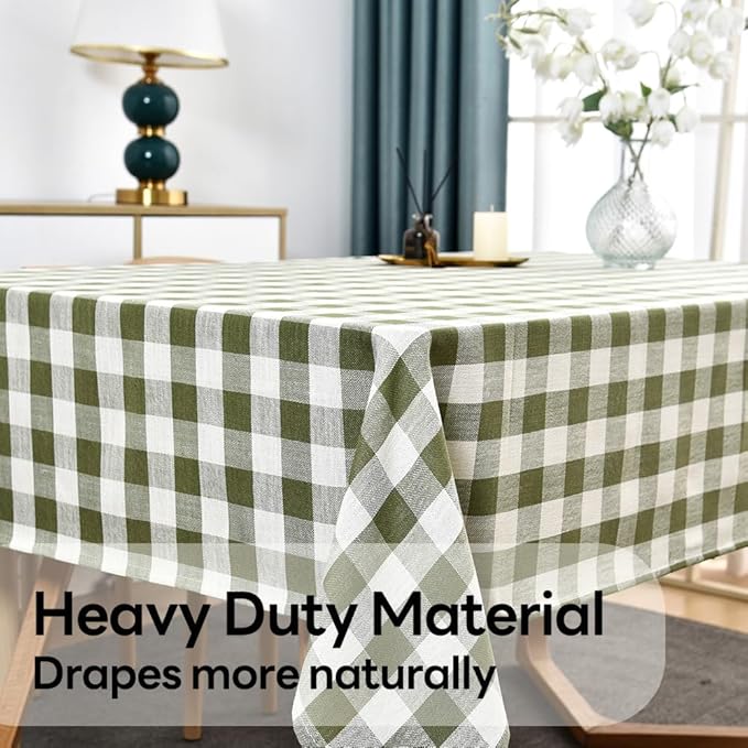 Gingham Tablecloth Rectangle Table Cloth Heavy Duty Cotton Checkered Table Cover for Spring Picnic Kitchen Dining(C-Sage Green, 52x52 inch)