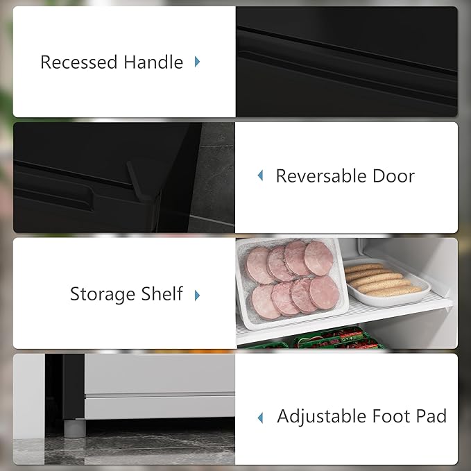 HOMCOM Mini Freezer Countertop, 3 Cu.Ft Compact Upright Freezer with Removable Shelves, Reversible Door for Home, Dorm, Apartment and Office, Black