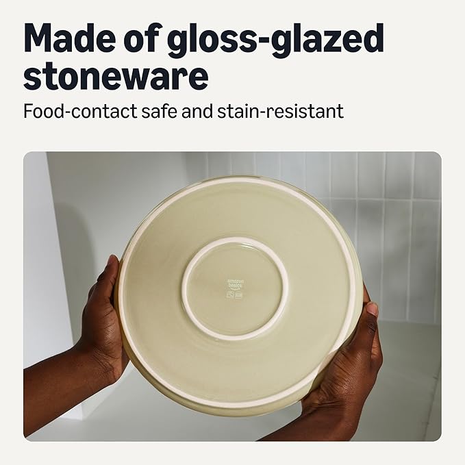 Amazon Basics Glazed Stoneware Dinner Plates, Ceramic 4-Piece Set, Microwave and Dishwasher-Safe, 10.5 in., Ivory