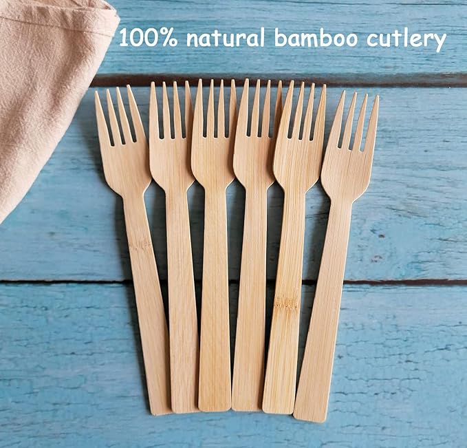 GreenWorks 50 Count Bamboo Forks, 6.7 Inch large Size Compostable Biodegradable Fork