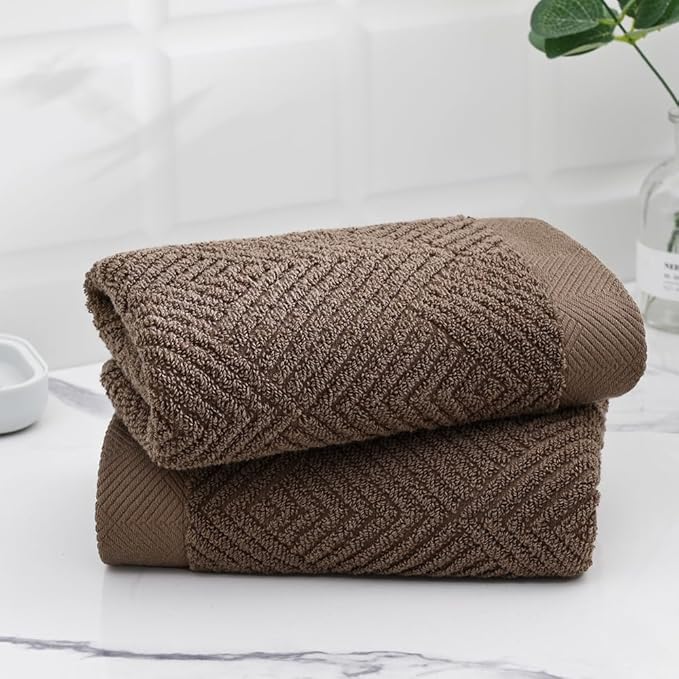 sense gnosis Chocolate Hand Towel Set of 2 Premium 100% Cotton Herringbone Striped Weave Ultra Soft Highly Absorbent Hand Towel for Bathroom 13 X 29 Inch