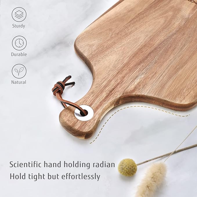 hecef Upgrade Bigger Cheese Board set of 4, a Acacia Wood Cheese Plate and 4 Pcs Knives, Charcuterie Platter Serving Tray for Appetizers, Feast, Housewarming, Cheese Serving