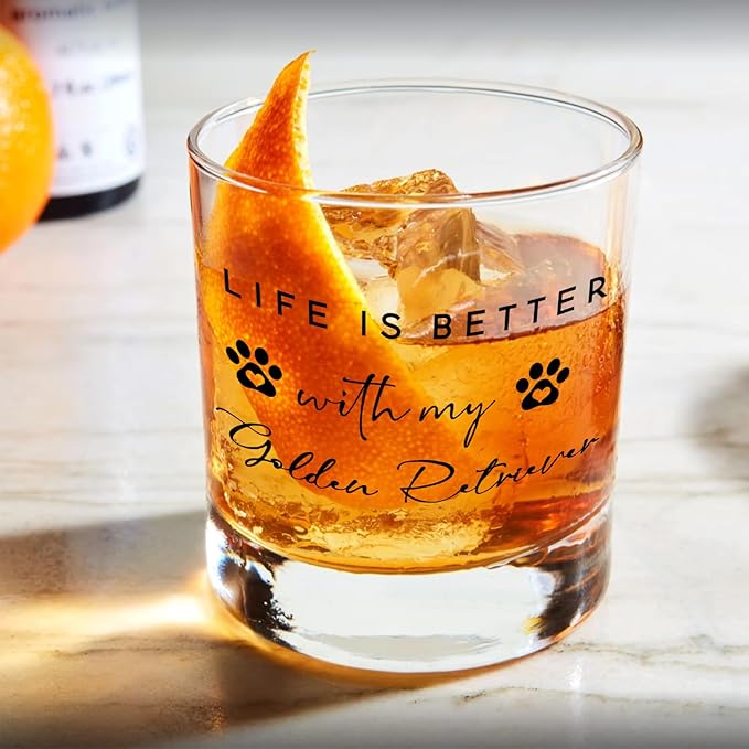 Golden Retriever Gifts Whiskey Glasses 10 oz, Dog Mom Dad Lovers Owners Gifts, Funny Golden Retriever Old Fashioned Rocks Glasses Cup for Women Men Drinking Scotch Bourbon Liquor