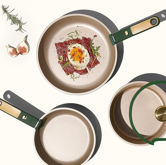 CAROTE Green&Gold Nonstick Cookware Set,15Pcs Pots and Pans Set Non Stick Detachable/Removable Handle,Kitchen Cooking Set Dishwasher Safe, RV Kitchen Pot and Pan, Induction Cookware