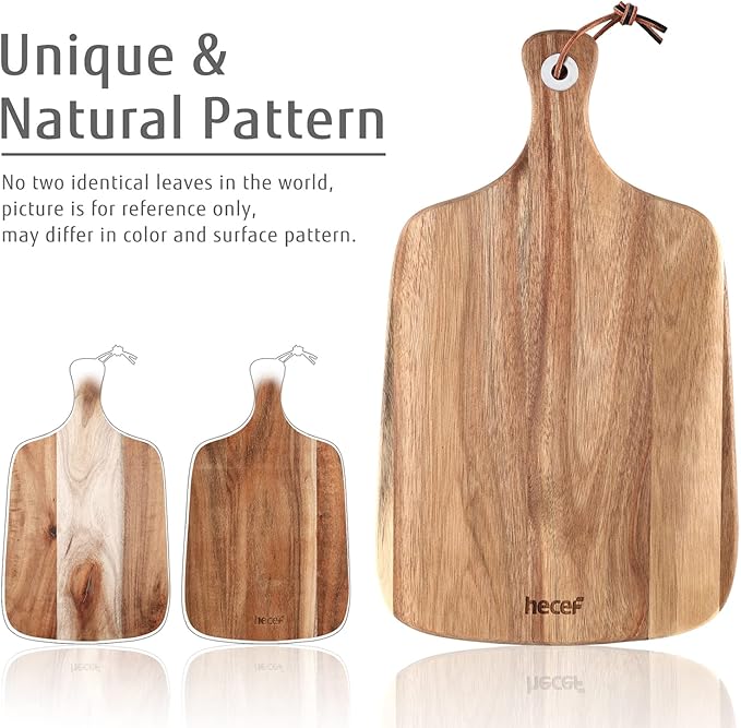 hecef Upgrade Bigger Cheese Board set of 4, a Acacia Wood Cheese Plate and 4 Pcs Knives, Charcuterie Platter Serving Tray for Appetizers, Feast, Housewarming, Cheese Serving