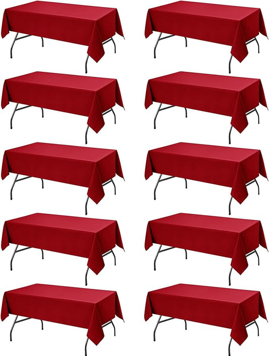 10-Pack Red Tablecloths for Rectangle Tables, 60 x 102 Inches, Stain-Resistant Polyester Fabric for 6 Foot Tables - Washable Table Covers for Weddings, Banquets, Birthday Parties, Events