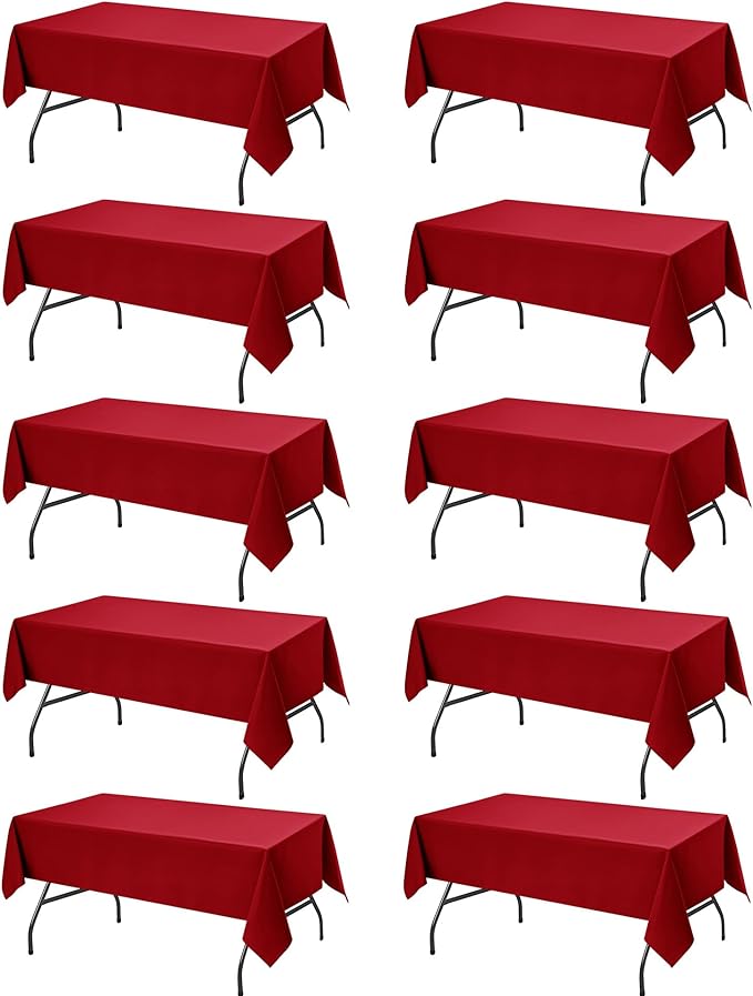 10-Pack Red Tablecloths for Rectangle Tables, 54 x 108 Inches, Stain-Resistant Polyester Fabric for 6 Foot Tables - Washable Table Covers for Weddings, Banquets, Birthday Parties, Events