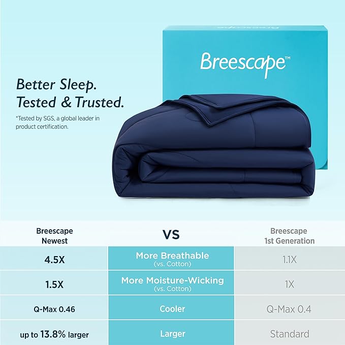 Breescape Cooling Comforter Twin Size - BlendTek™ Q-Max>0.46 Tech, Breathable Blanket for Hot Sleepers & Night Sweats Relief, Premium Lightweight Summer Bedding, 72x96 Inches, Twilight Blue