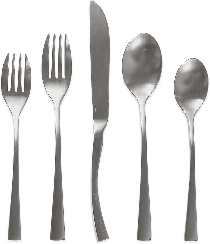 Knork Curve Collection Flatware Set (20 Piece), Service for 4, Matte Silver