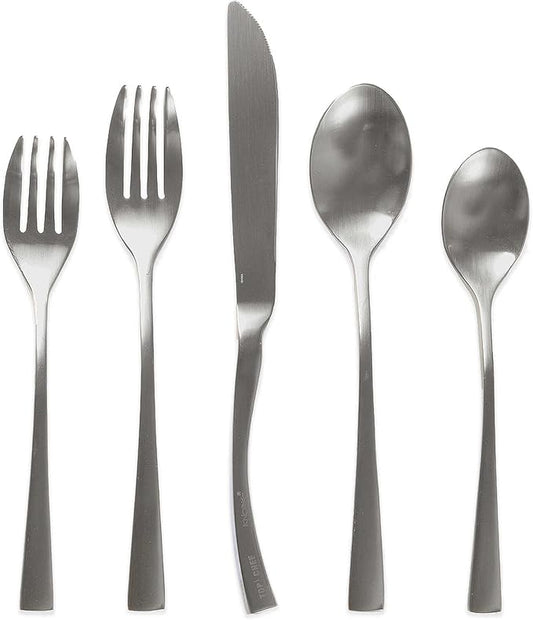 Knork Curve Collection Flatware Set (20 Piece), Service for 4, Matte Silver