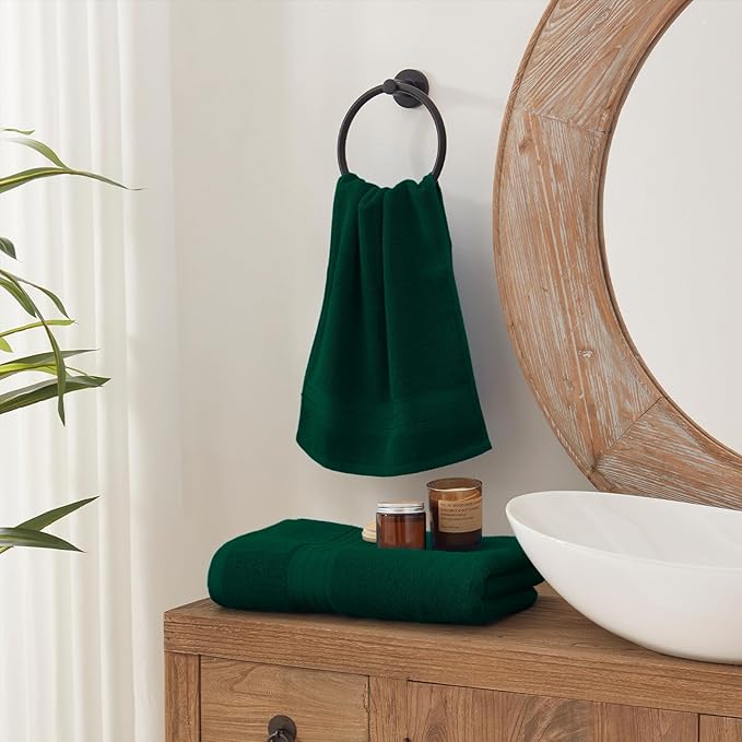 COZYART Dark Green Hand Towels for Bathroom 4 Pcs, 13x30 100% Cotton Guest Hands Towel Set Super Soft Absorbent Durable 650 GSM for Daily Use