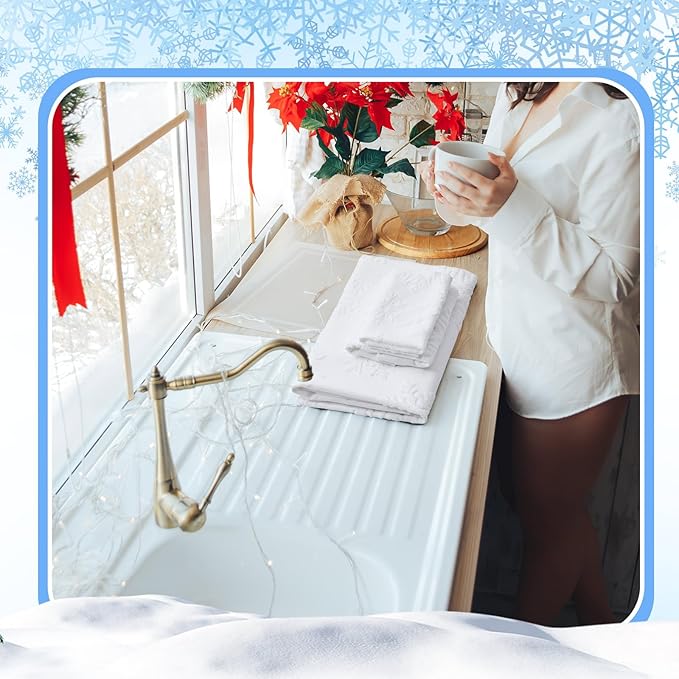 Peryiter 6 Pack Cotton 3D Christmas Snowflake Bath Towels Set White Winter Towels for Bathroom, Soft and Absorbent, Contains 2 Bath Cloth, 2 Hand Cloth and 2 Washcloths