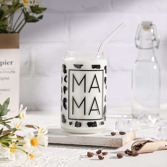 Mama Cup Gifts from Daughter Son, Mothers Day Christmas Gifts for Mama, Personalized Birthday Gift for Mother, Thank You Gift Ideas for Mom, New Mom for Women - 16 oz Iced Coffee Glass Cup